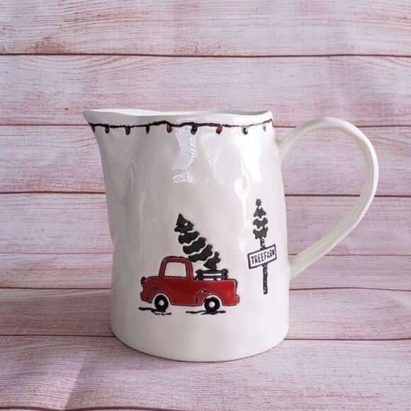 Unique Potter's Studio Ceramic Christmas Tree Lights Jug with Handle - Picture 1 of 10